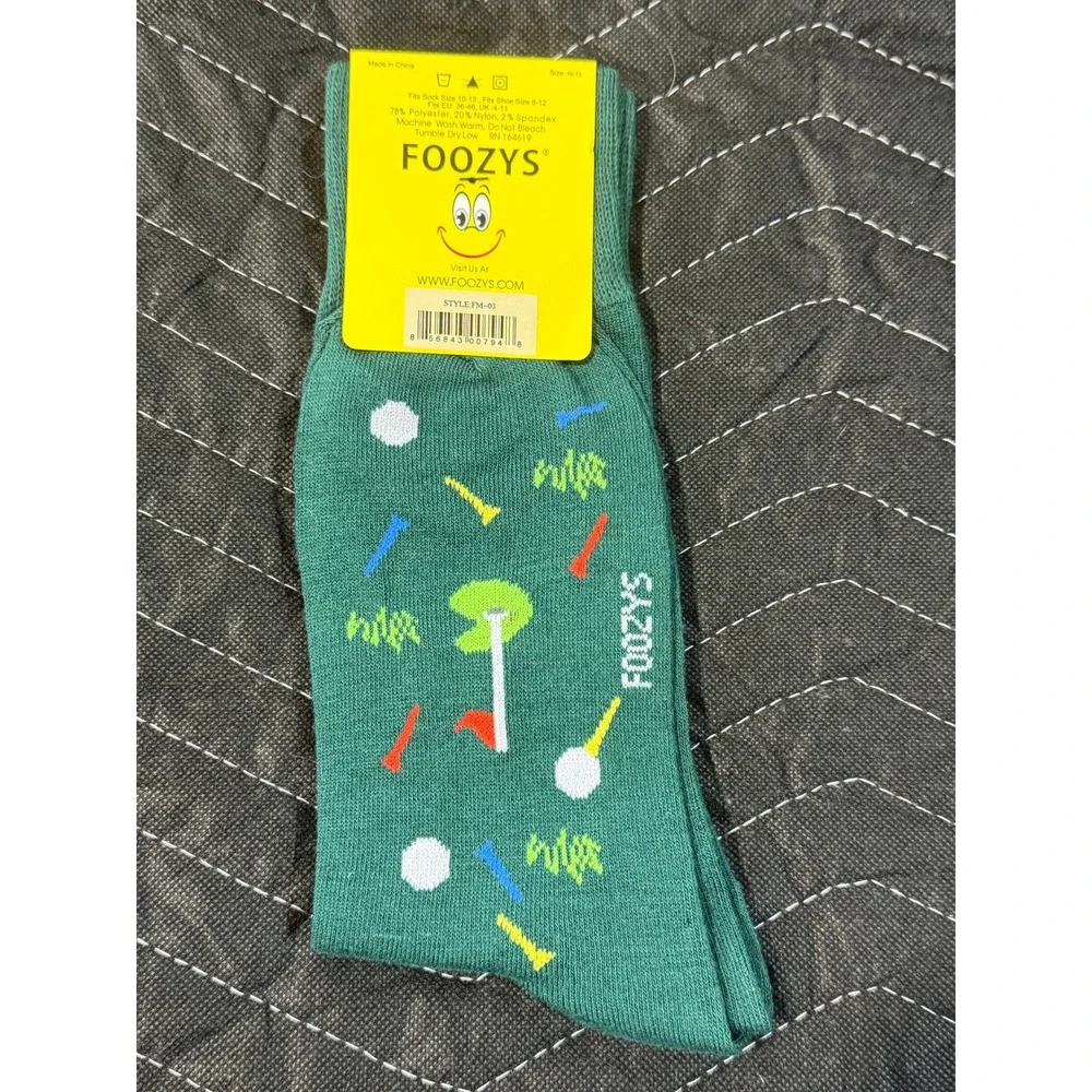 Foozys Golf Crew Socks Mens 10-13 Green‎ New Novelty Sports Pattern FM-03